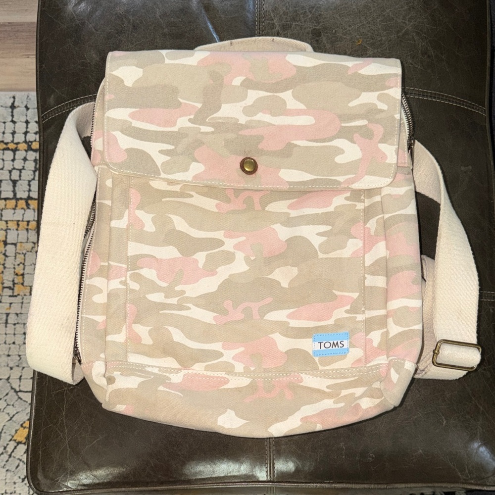 TOMS White & Beige Camo Canvas Backpack